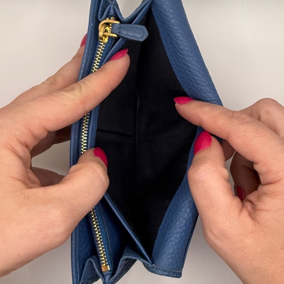 Prada Continental Flap Long Wallet in Blue Pebbled Leather - Picture 16 of 17